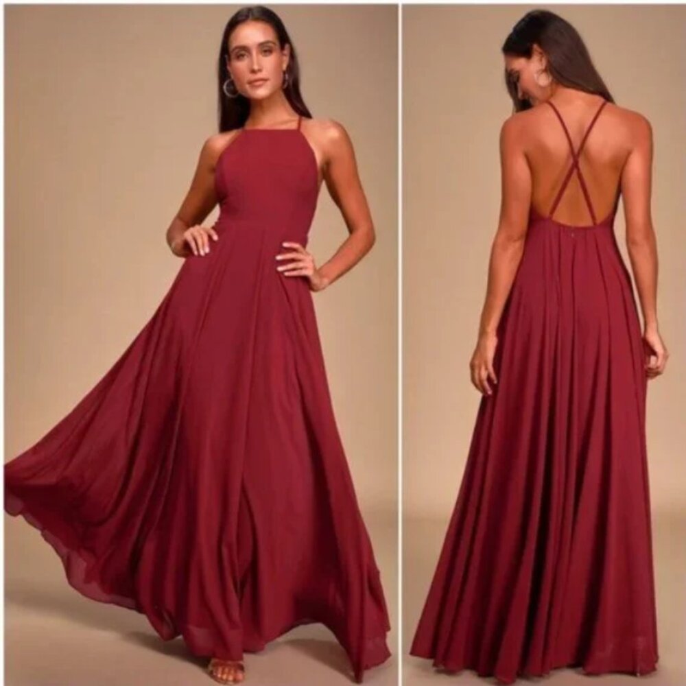LULU'S MYTHICAL KIND OF LOVE WINE RED MAXI DRESS